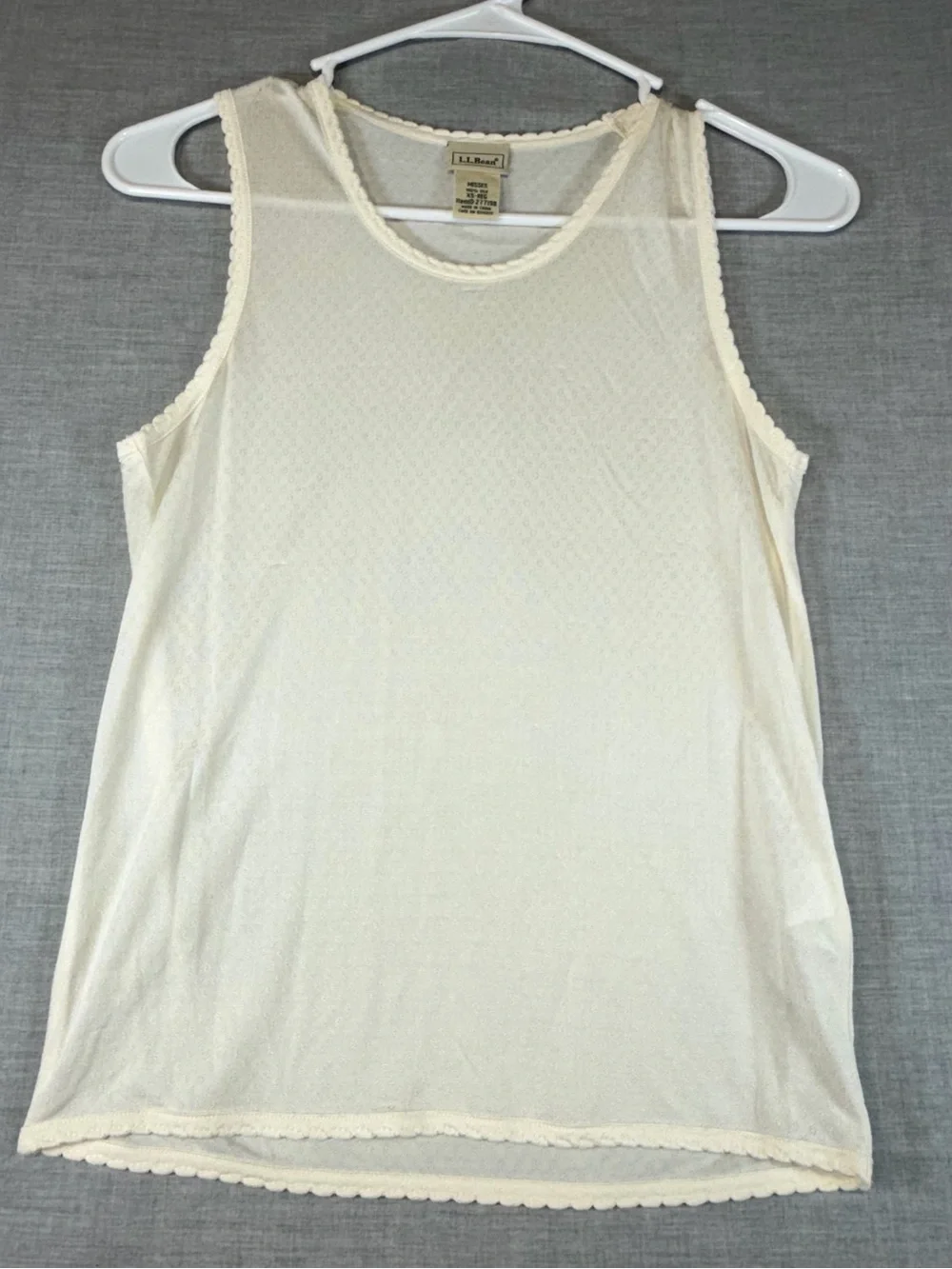 L.L. Bean Ivory pointelle Silk scalloped Lace-Edge Women's Tank